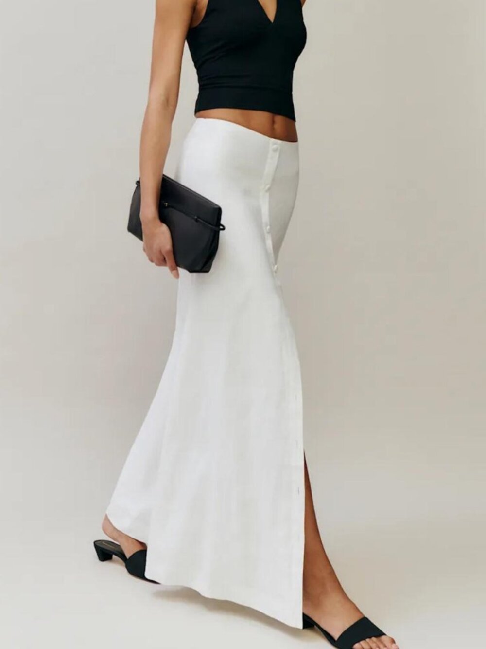 Reformation Andi 100% Linen Maxi Skirt in White